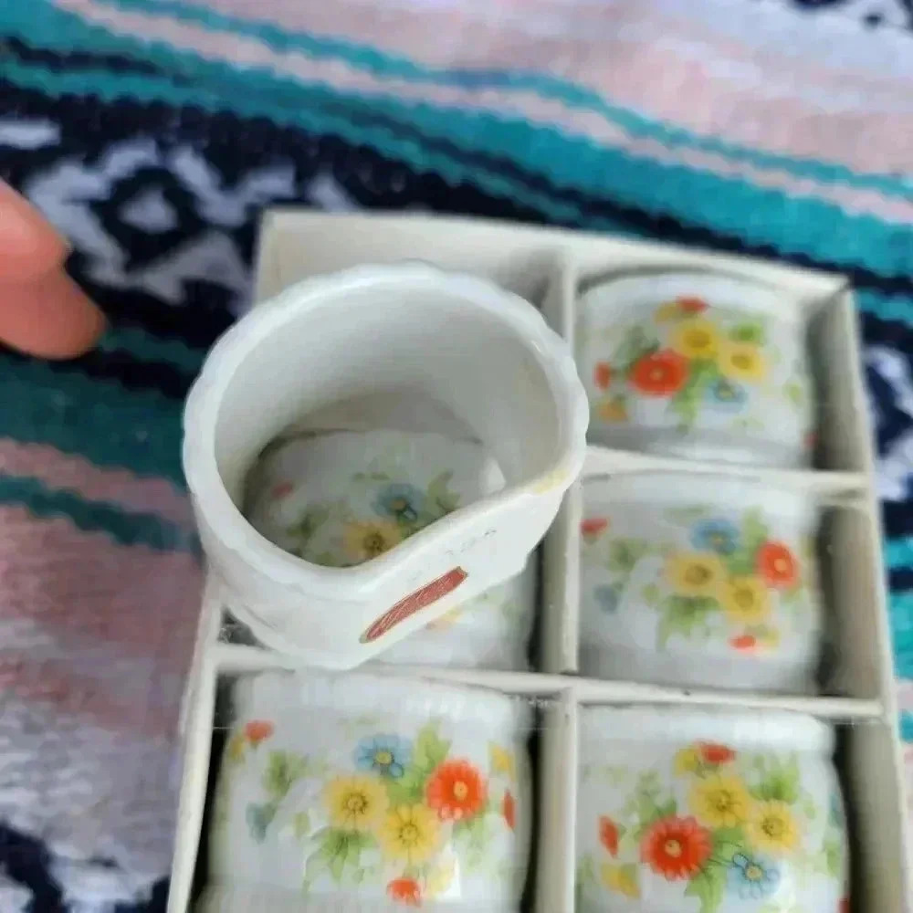 Lefton Flower Ceramic Table Rings Vintage Set Of 6 Made In Japan - Picture 2 of 6